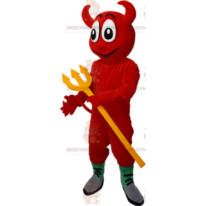 BIGGYMONKEY™ Mascot Costume Red Devil with Yellow Pitchfork –