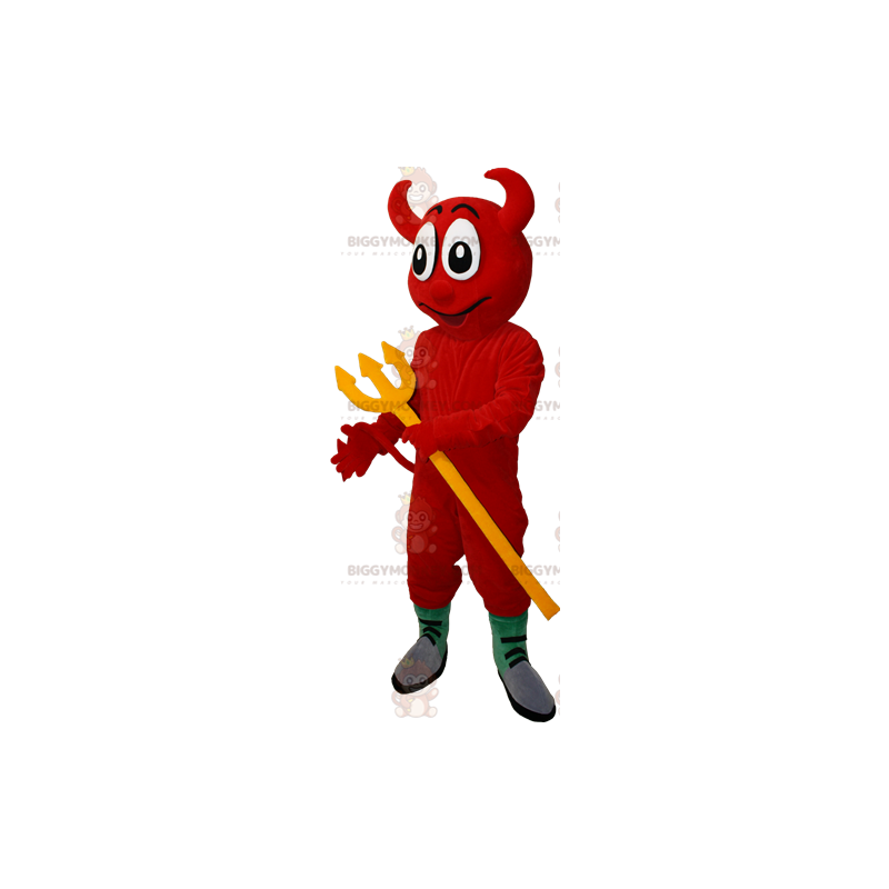 BIGGYMONKEY™ Mascot Costume Red Devil with Yellow Pitchfork -