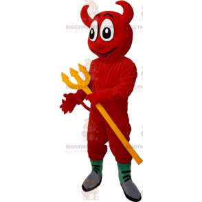 BIGGYMONKEY™ Mascot Costume Red Devil with Yellow Pitchfork -