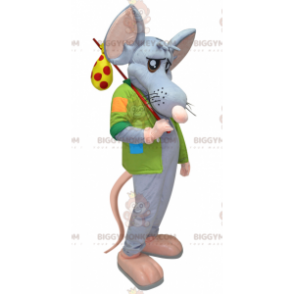 Traje de mascote de rato gigante azul e rosa BIGGYMONKEY™ com