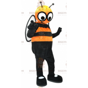 Traje de mascote BIGGYMONKEY™ Laranja e Abelha Preta com Olhos