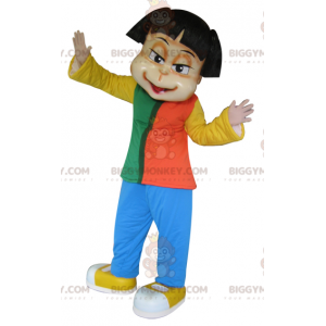 Brown Girl BIGGYMONKEY™ Mascot Costume Dressed in Colorful