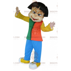 Brown Girl BIGGYMONKEY™ Mascot Costume Dressed in Colorful