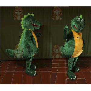 Traje de mascote de crocodilo gigante verde e amarelo