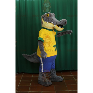Grijze en gele alligatorkrokodil BIGGYMONKEY™ mascottekostuum -