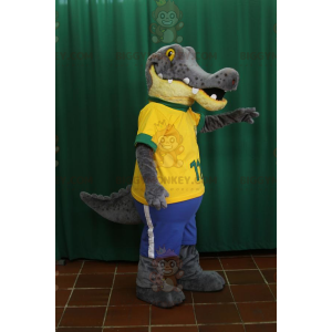 Traje de mascote de crocodilo crocodilo BIGGYMONKEY™ cinza e