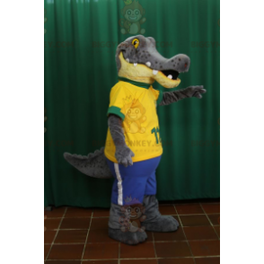 Grijze en gele alligatorkrokodil BIGGYMONKEY™ mascottekostuum -