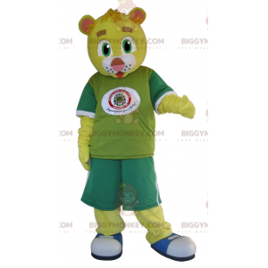 Costume da mascotte giallo Teddy BIGGYMONKEY™ vestito di verde