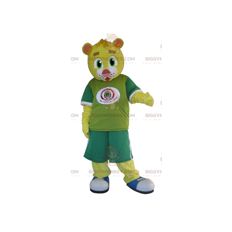 Keltainen Teddy BIGGYMONKEY™ maskottiasu vihreään -