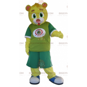 Yellow Teddy BIGGYMONKEY™ Mascot Costume Dressed in Green -