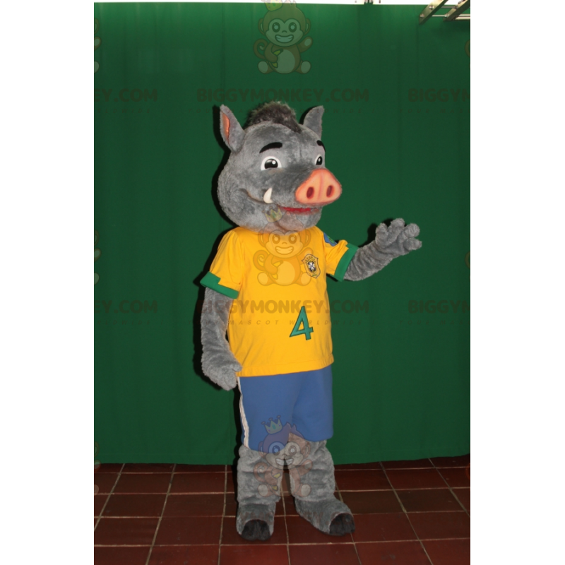 BIGGYMONKEY™ Mascot Costume Gray and Pink Boar In Sportswear -