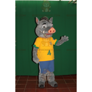 BIGGYMONKEY™ Mascot Costume Gray and Pink Boar In Sportswear –