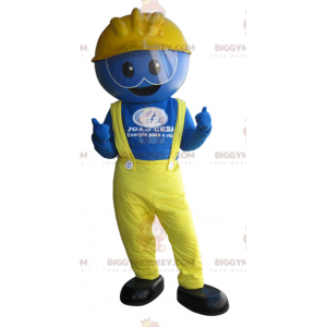 BIGGYMONKEY™ Blue Worker Man-mascottekostuum gekleed in geel -