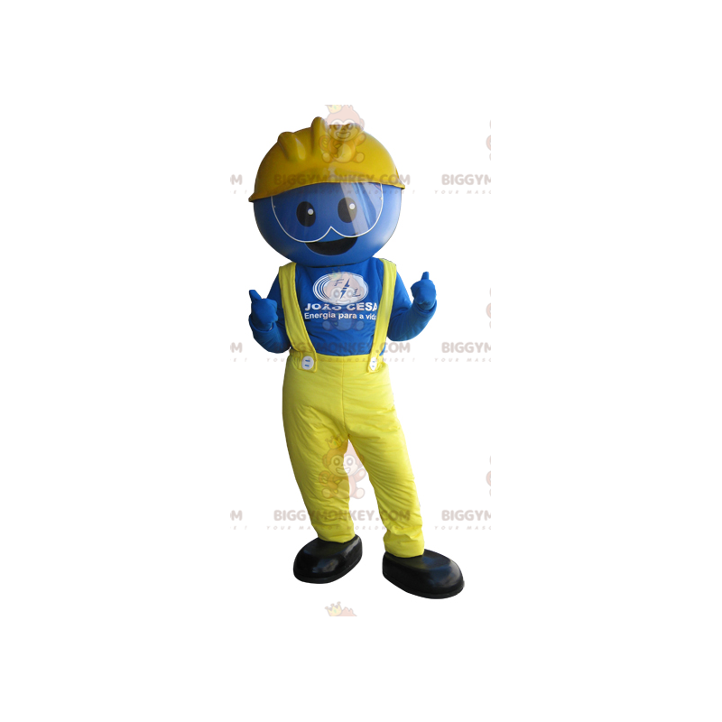 BIGGYMONKEY™ Blue Worker Man Mascot Costume Dressed In Yellow –