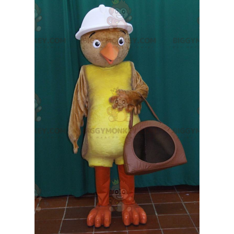 Traje de mascote de pássaro marrom e amarelo BIGGYMONKEY™ com