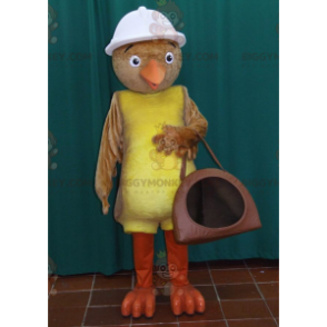 Traje de mascote de pássaro marrom e amarelo BIGGYMONKEY™ com