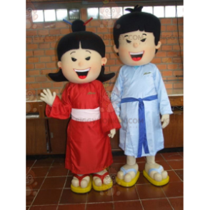 mascotte BIGGYMONKEY™ de couple d'Asiatiques. mascotte