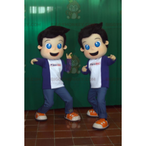 Duo de mascottes BIGGYMONKEY™ de garçons aux yeux bleus.