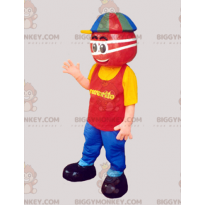 Disfraz de mascota BIGGYMONKEY™ de hombre rojo vestido con un