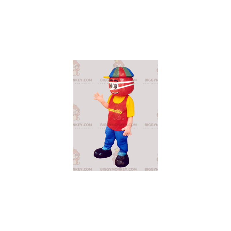 BIGGYMONKEY™ maskotdräkt av röd man klädd i en mycket färgglad