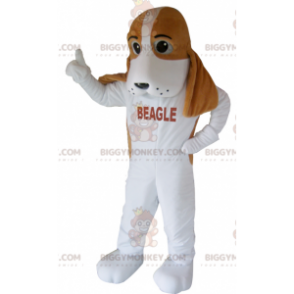 Kostium maskotka brązowo-biały pies rasy Beagle BIGGYMONKEY™ -