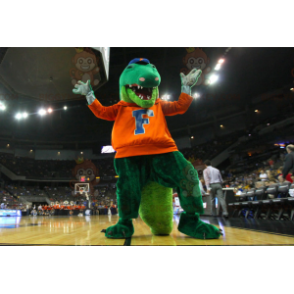 Zielony kostium maskotki krokodyla BIGGYMONKEY™ ubrany na