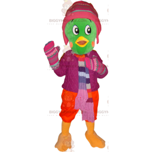 Costume de mascotte BIGGYMONKEY™ d'oiseau vert habillé en tenue