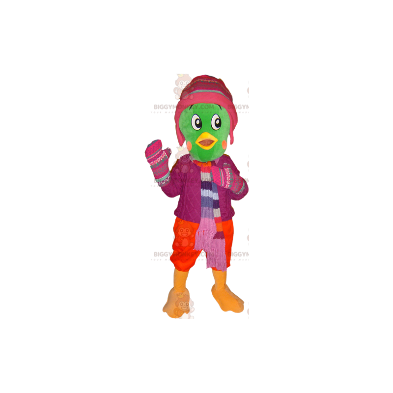 Costume de mascotte BIGGYMONKEY™ d'oiseau vert habillé en tenue