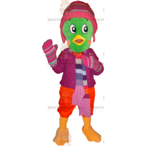 Costume de mascotte BIGGYMONKEY™ d'oiseau vert habillé en tenue