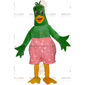 BIGGYMONKEY™ Mascottekostuum Groene en gele eendvogel met roze