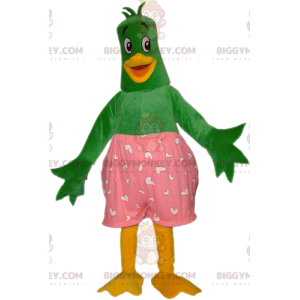 BIGGYMONKEY™ maskotkostume Grøn og gul andefugl med lyserøde