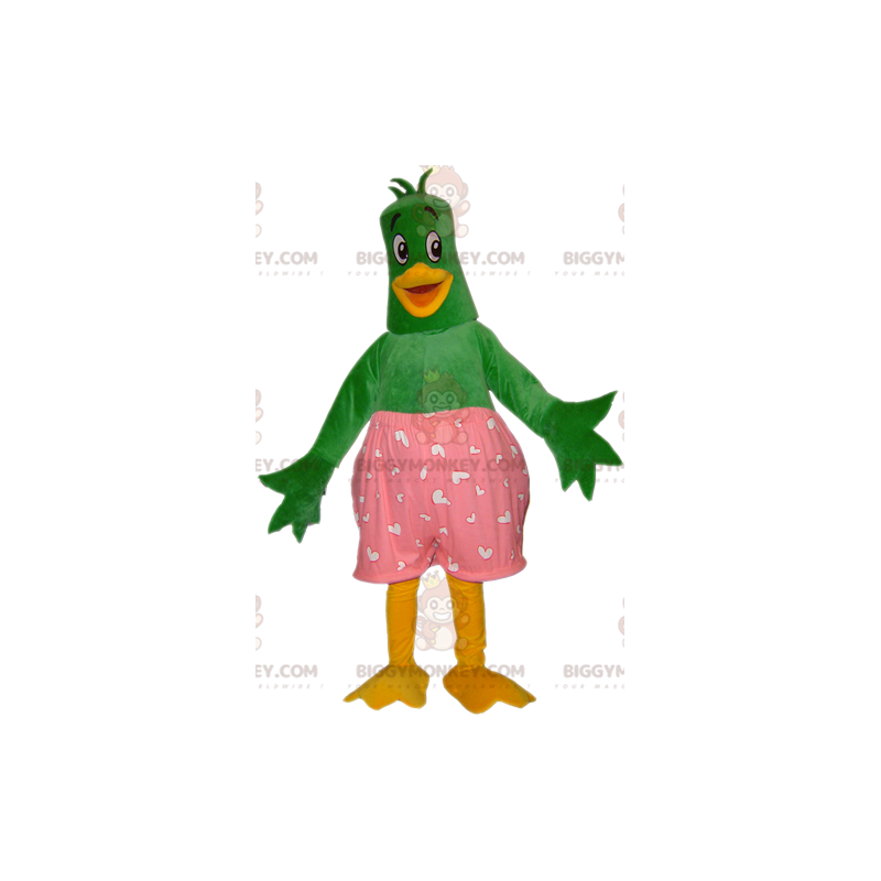 Traje de mascote BIGGYMONKEY™ pássaro pato verde e amarelo com