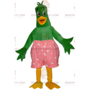 BIGGYMONKEY™ Mascottekostuum Groene en gele eendvogel met roze