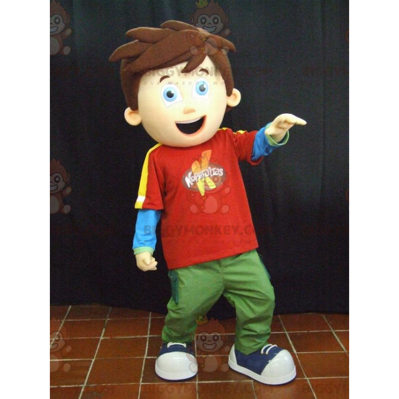 Little Boy Brown Haired BIGGYMONKEY™ Mascot Costume –