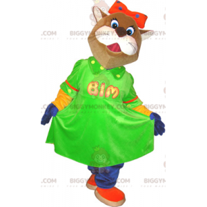 Brown and White Cat BIGGYMONKEY™ Mascot Costume with Green