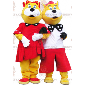 Duo de mascottes BIGGYMONKEY™ de chats jaunes et blancs bien