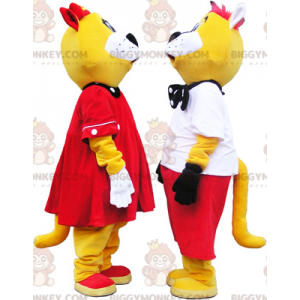 2 mascote de gato amarelo e branco bem vestido do BIGGYMONKEY™