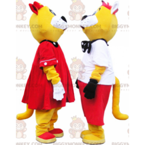 2 BIGGYMONKEY™s Well Dressed Yellow and White Cat Mascot -