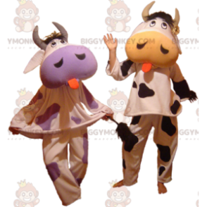 2 mascotas vacas BIGGYMONKEY™ sacando la lengua -