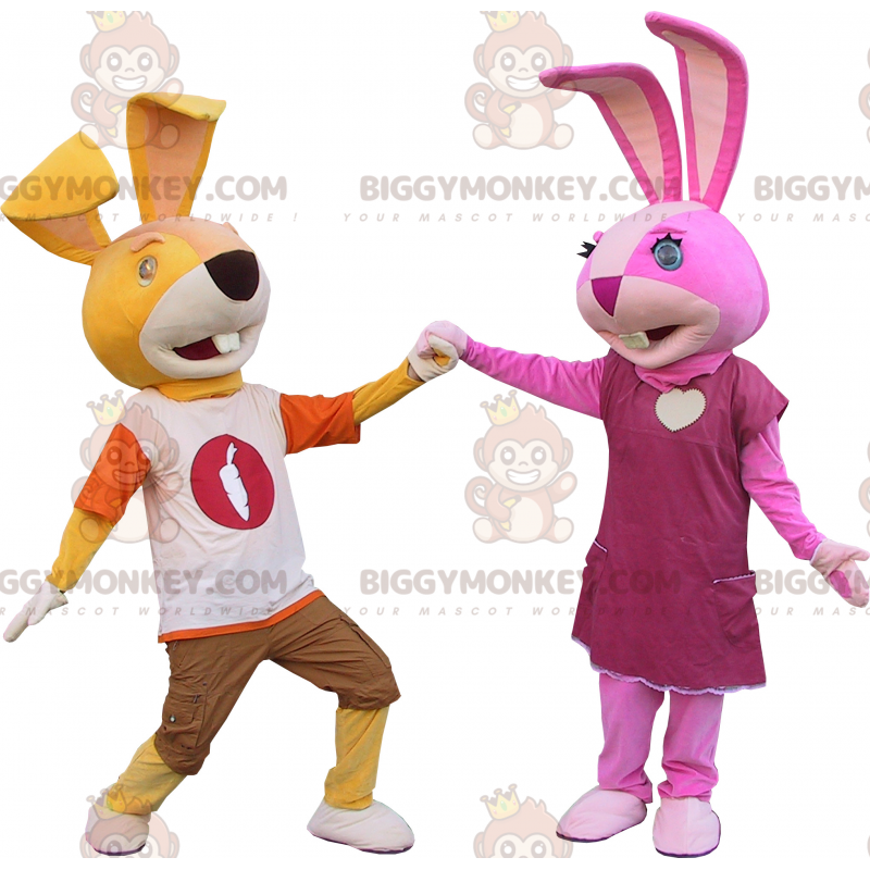 2 mascotas conejo BIGGYMONKEY™, una amarilla y otra rosa -