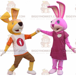 Duo de mascottes BIGGYMONKEY™ de lapins l'un jaune et l'autre