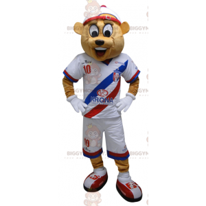 BIGGYMONKEY™ mascot costume of beige bear in sportswear. Teddy