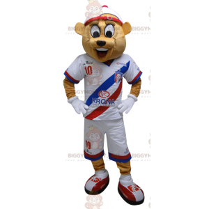 BIGGYMONKEY™ mascottekostuum van beige beer in sportkleding.