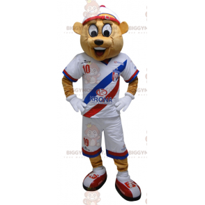 Traje de mascote BIGGYMONKEY™ de urso bege em roupas