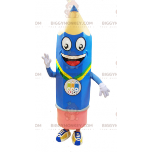 Fantasia de mascote BIGGYMONKEY™ com lápis gigante azul e rosa