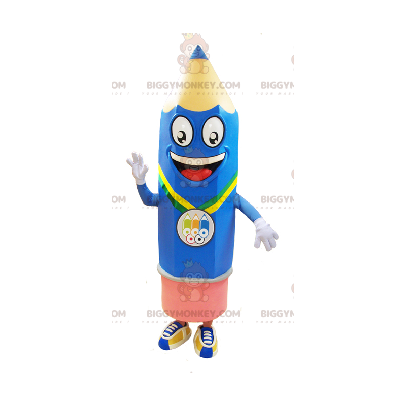 Very Smiling Giant Blue and Pink Pencil BIGGYMONKEY™ Mascot