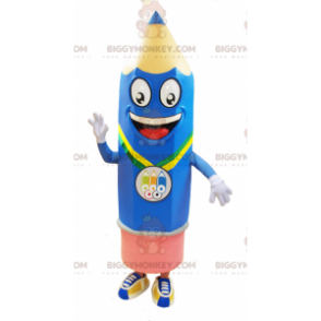 Very Smiling Giant Blue and Pink Pencil BIGGYMONKEY™ Mascot