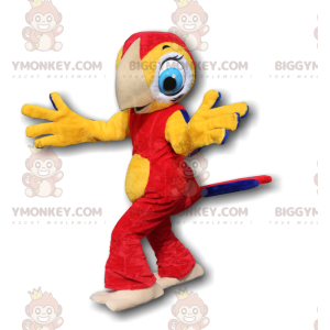 BIGGYMONKEY™ mascottekostuum rode en gele papegaai met