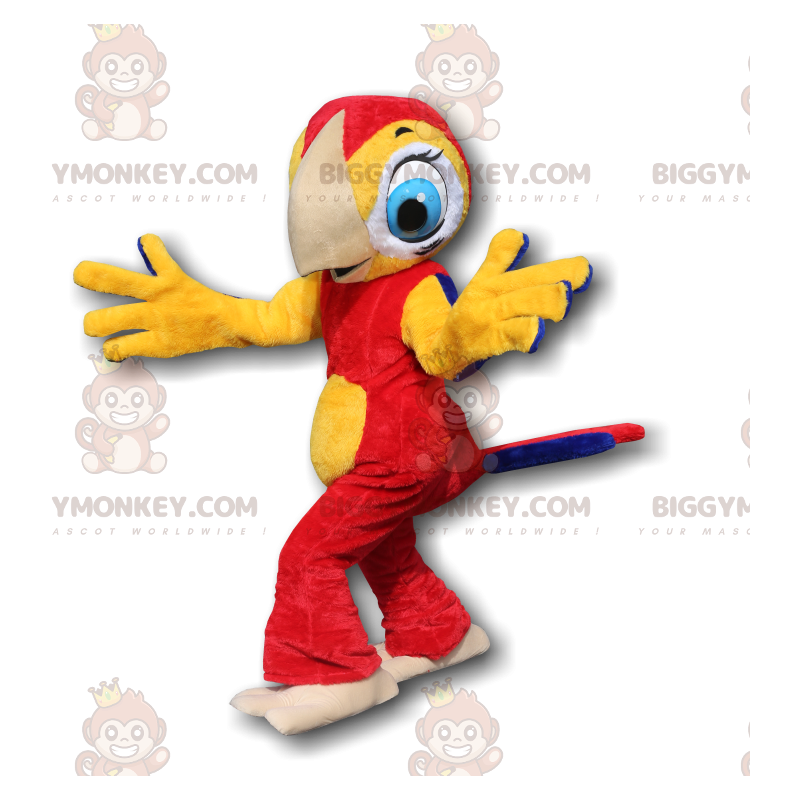 BIGGYMONKEY™ mascottekostuum rode en gele papegaai met