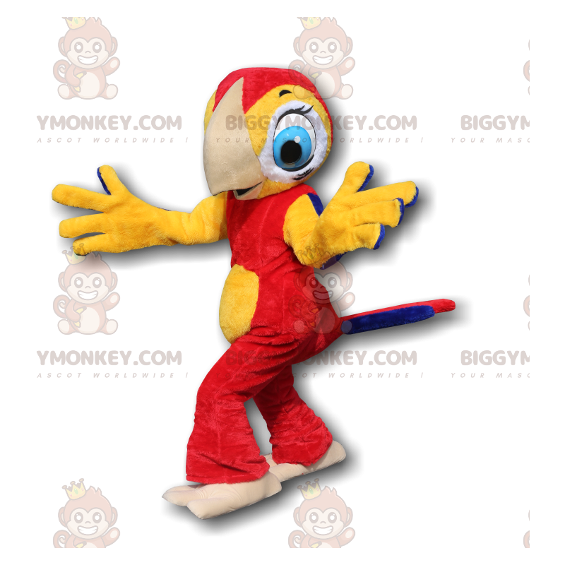Costume de mascotte BIGGYMONKEY™ de perroquet rouge et jaune